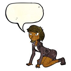 cartoon woman on hands and knees with speech bubble N3