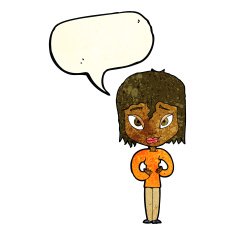 cartoon satisfied woman with speech bubble N3