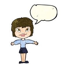 cartoon woman with open amrs speech bubble N4