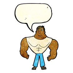 cartoon body builder with speech bubble N3