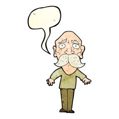 cartoon sad old man with speech bubble N8