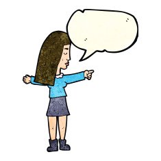 cartoon woman pointing with speech bubble N74