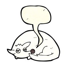 cartoon curled up dog with speech bubble N4