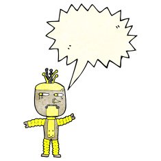 cartoon waving robot with speech bubble N7