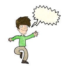 cartoon happy man dancing with speech bubble N11