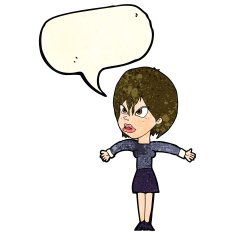 cartoon annoyed girl with speech bubble N7