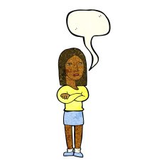 cartoon woman with folded arms speech bubble N10