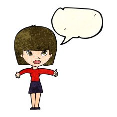 cartoon woman giving thumbs up symbol with speech bubble N25