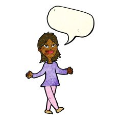 cartoon woman with no worries speech bubble N13