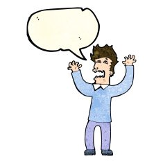 cartoon terrified man with speech bubble N73