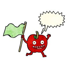 cartoon apple with flag speech bubble N4