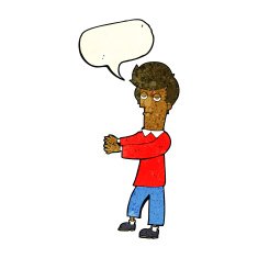 cartoon bored man showing the way with speech bubble N4