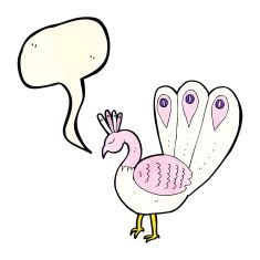 cartoon peacock with speech bubble N3