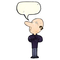 cartoon balding man with speech bubble N7