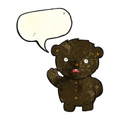 cartoon unhappy black teddy bear with speech bubble N2