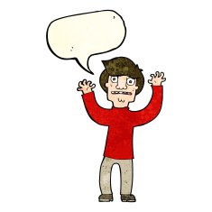 cartoon terrified man with speech bubble N74