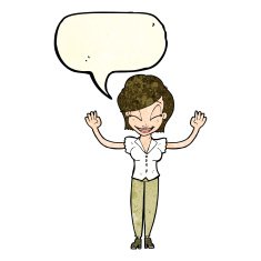 cartoon pretty woman with hands in air speech bubble N4