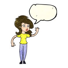cartoon pretty woman waving with speech bubble N35