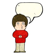 cartoon shy boy with speech bubble N8