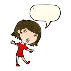 cartoon happy girl gesturing to follow with speech bubble N4