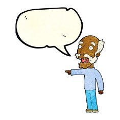 cartoon scared old man pointing with speech bubble N3