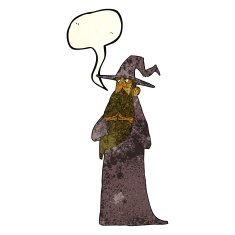 cartoon wizard with speech bubble N8