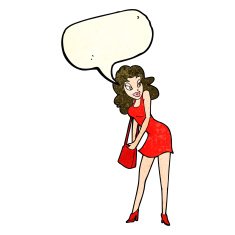 cartoon woman looking in handbag with speech bubble N4