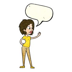 cartoon woman waving with speech bubble N113