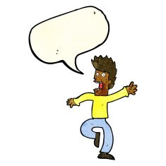 cartoon frightened man with speech bubble N25