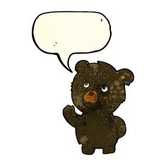 cartoon waving black bear with speech bubble N18