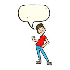 cartoon celebrating man with speech bubble N4