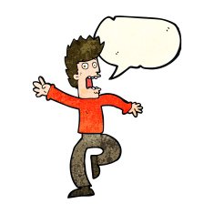 cartoon frightened man with speech bubble N27