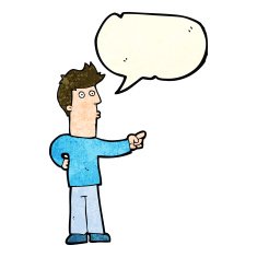 cartoon man pointing with speech bubble N64