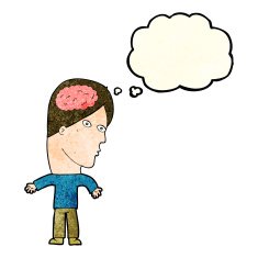 cartoon man with brain symbol speech bubble N8