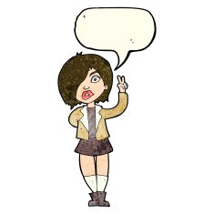 cartoon cool girl giving peace sign with speech bubble N4