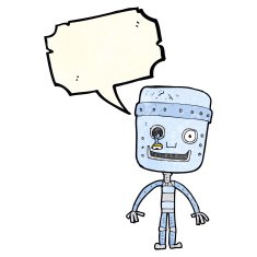 cartoon funny robot with speech bubble N26