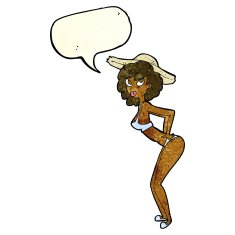 cartoon pin-up beach girl with speech bubble N4