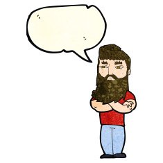 cartoon serious man with beard speech bubble N8