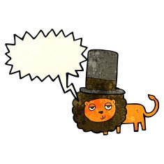 cartoon lion in top hat with speech bubble N4
