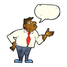 cartoon businessman asking question with speech bubble N3