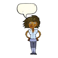 cartoon woman with hands on hips speech bubble N75