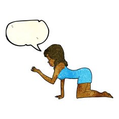 cartoon woman on all fours with speech bubble N6