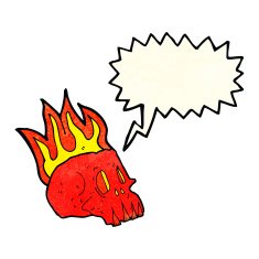 cartoon flaming skull with speech bubble N4