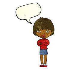 cartoon woman with crossed arms speech bubble N19