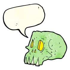 cartoon spooky skull with speech bubble N47