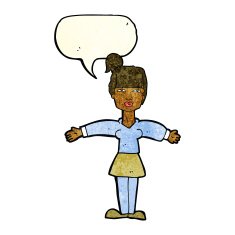 cartoon woman shrugging shoulders with speech bubble N172