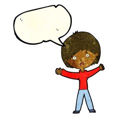 cartoon worried woman with speech bubble N26