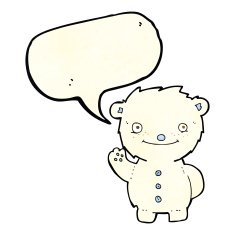 cartoon waving polar bear with speech bubble N17