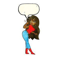 cartoon woman raising fist with speech bubble N3