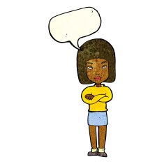 cartoon woman with crossed arms speech bubble N20